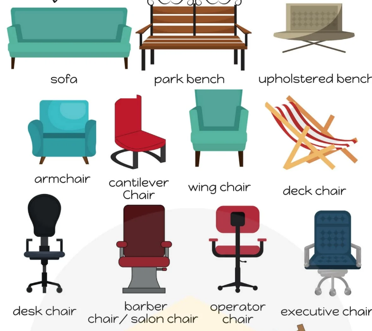 جميع انواع الكراسي بالانجليزي